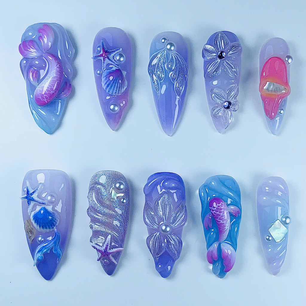 Fantasy Mermaid Ocean Handmade Press On Nail Set