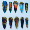 Fantasy Ocean Armor Press On Nail Set Handmade Sculptural Art Design