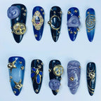 Galaxy Celestial Press On Nail Set Handmade Luxury Cosmic Jewelry Design