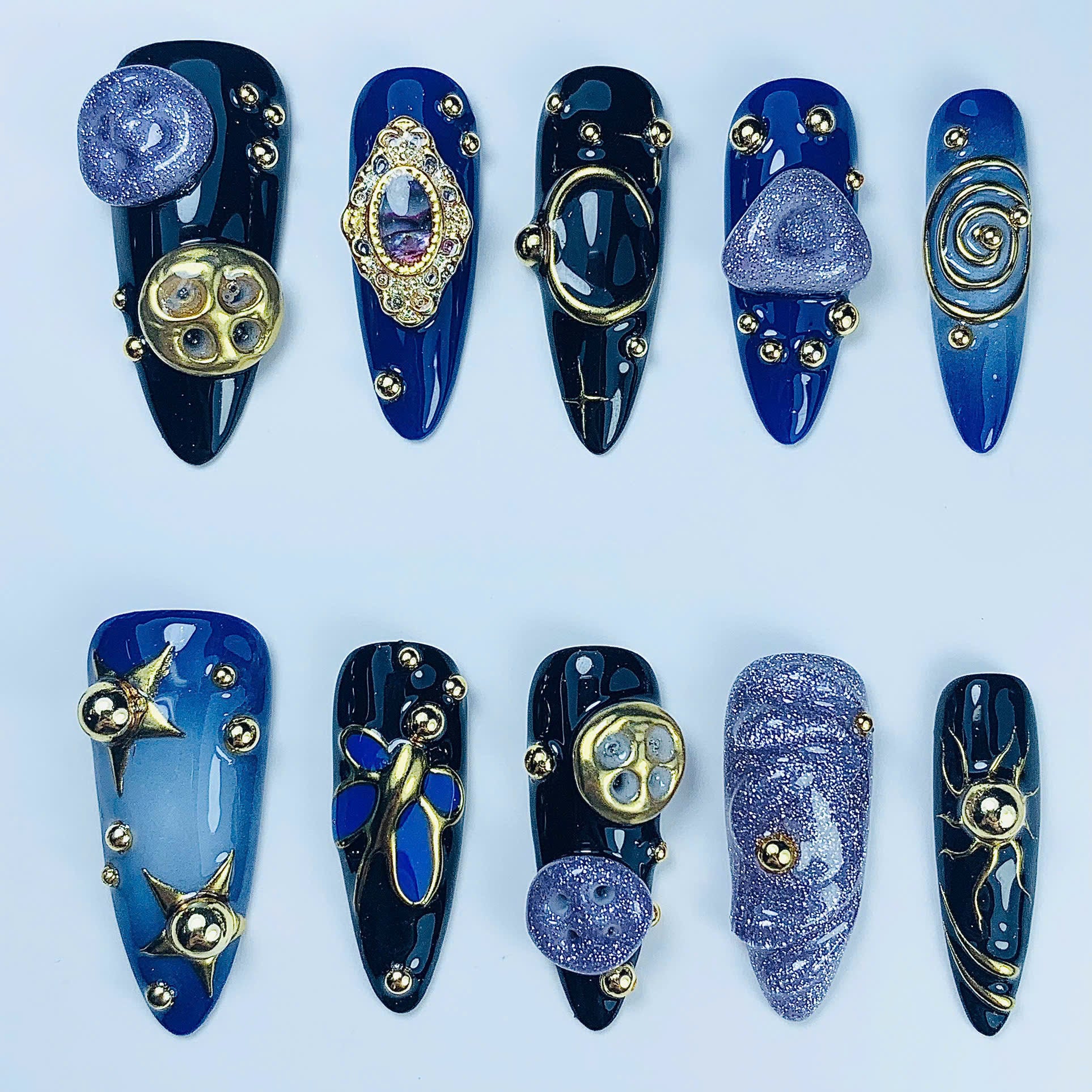Galaxy Celestial Press On Nail Set Handmade Luxury Cosmic Jewelry Design