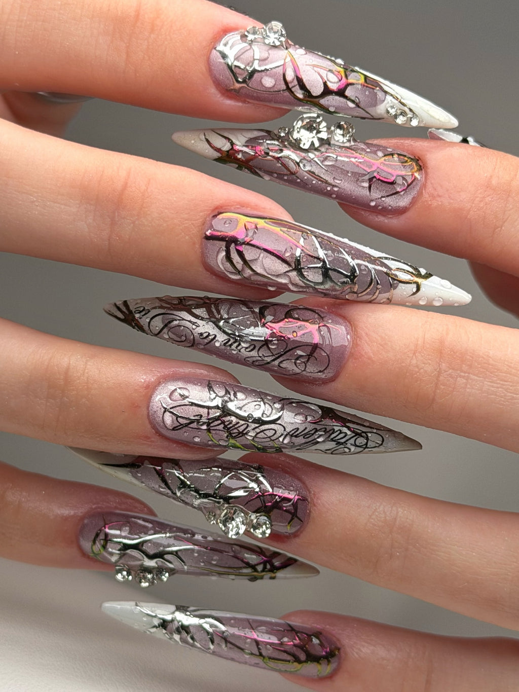 Gothic Chrome Abstract Handmade Press On Nails