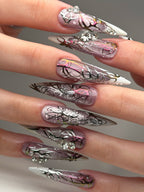 Gothic Chrome Abstract Handmade Press On Nails
