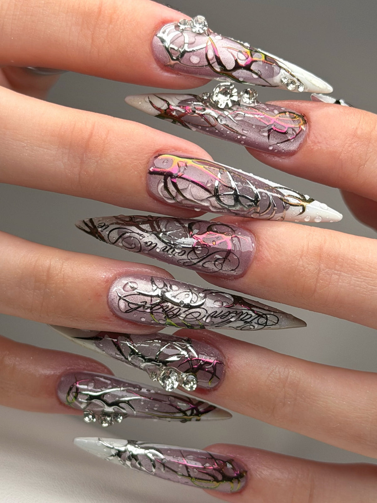 Gothic Chrome Abstract Handmade Press On Nails