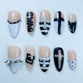 Gothic Cross Monochrome Press On Nail Set Handmade Alternative Art Design