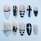 Gothic Cross Monochrome Press On Nail Set Handmade Alternative Art Design