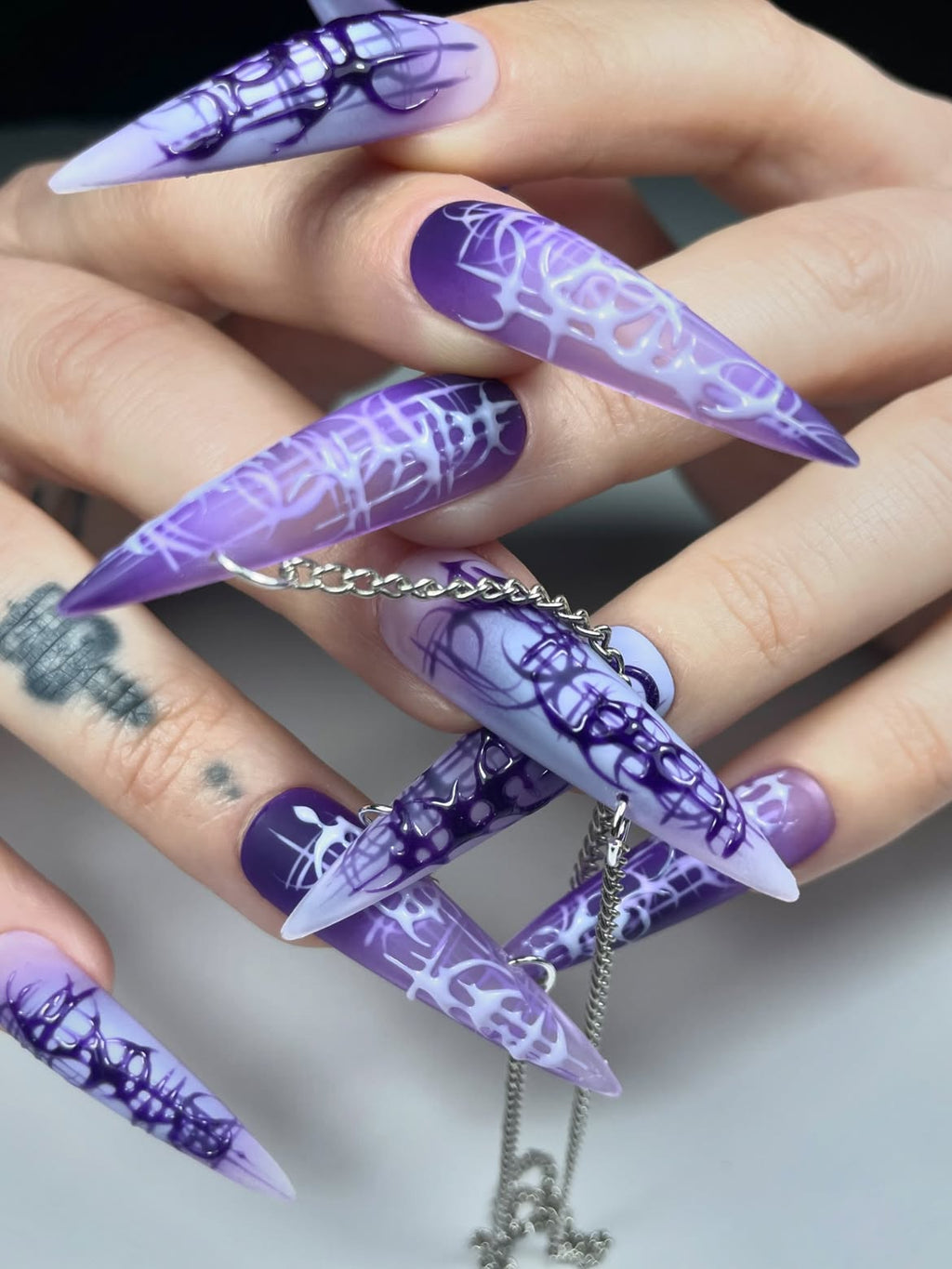 Gothic Purple Spiderweb Handmade Press On Nails 