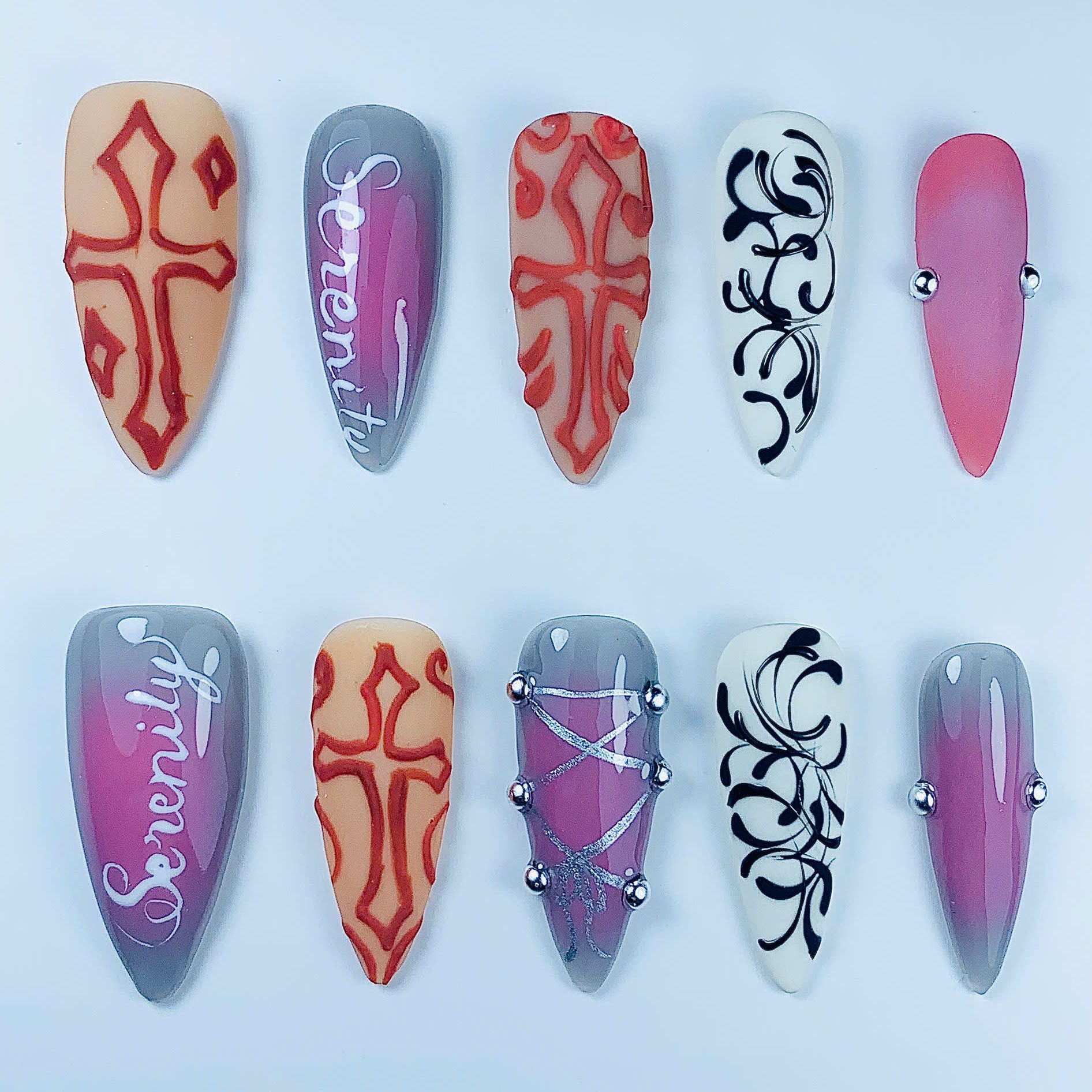 Gothic Serenity Cross Gradient Press On Nail Set