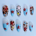 Leopard Starfish Almond Press On Nails Beach Set