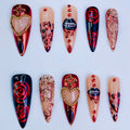 Luxury Gothic Chrome Rose Heart Stiletto Press On Nail Set