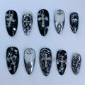 Luxury Gothic Cross Black Silver Chrome Press On Nail Set