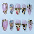 Luxury Marble Gold Press On Nail Set Handmade Abstract Art Design