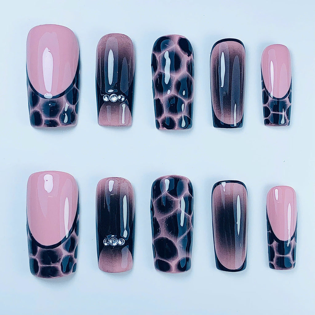 Luxury Pink Marble Handmade Press On Nail Set