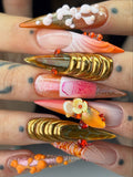Mermaidcore Seashell Orange Gold Handmade Press On Nails