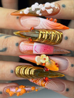 Mermaidcore Seashell Orange Gold Handmade Press On Nails