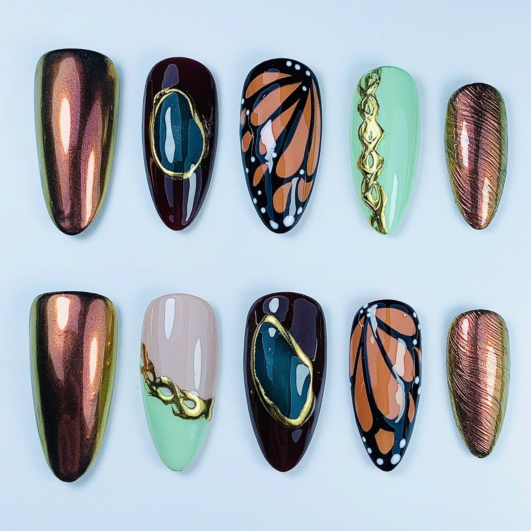 Monarch Butterfly Chrome Design Press On Nail Set