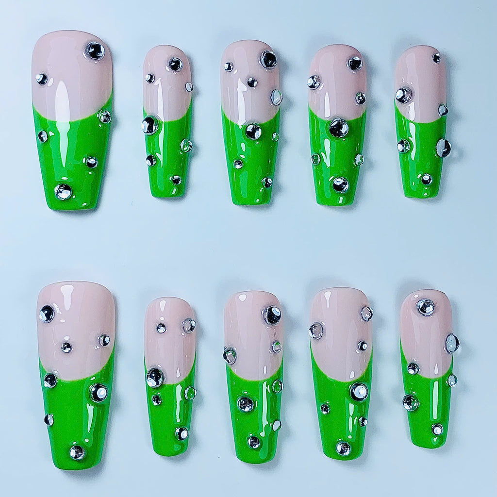 Neon Green Chrome Press On Nail Set Handmade Minimalist Modern Design