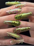 Olive Gold Baroque Sculpted Chrome Press On Nails