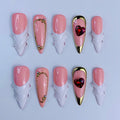Pink Heart French Press On Nails Handmade 3D Romantic Elegant Nail Set