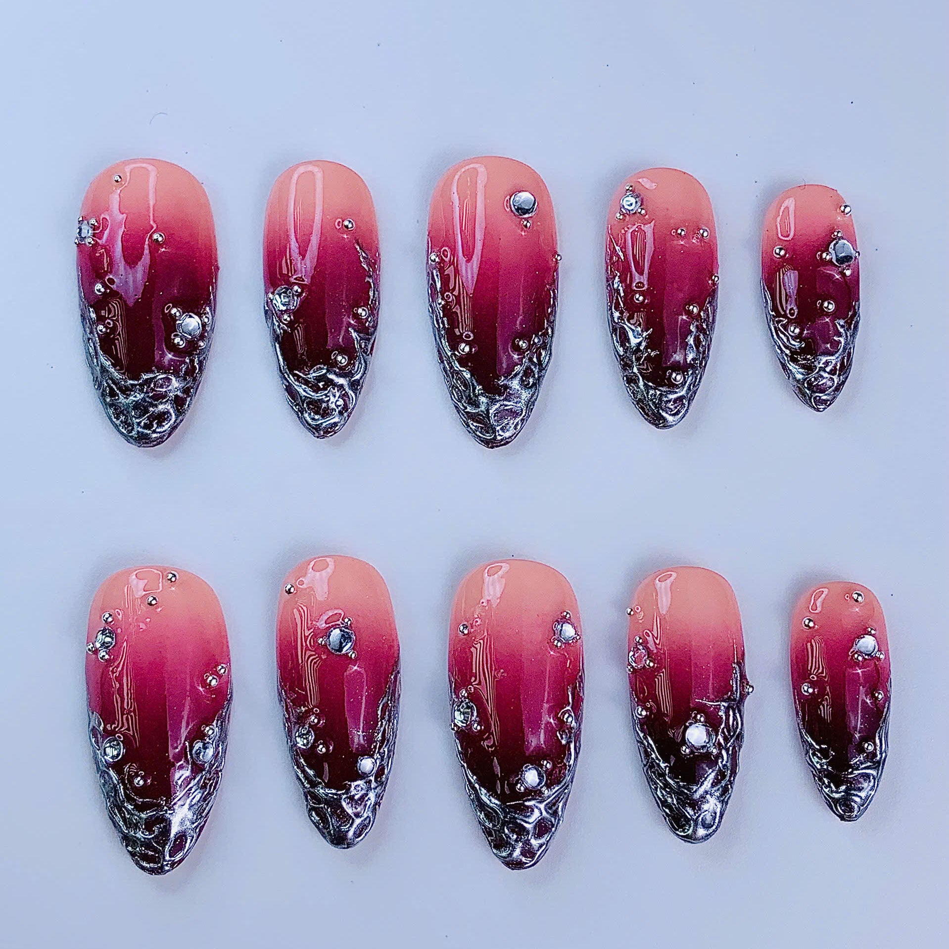Pink Ombre Chrome Luxury Gradient Handmade Press On Nail Set