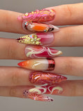 Retro Coquette Pink Swirl Handmade Press On Nails