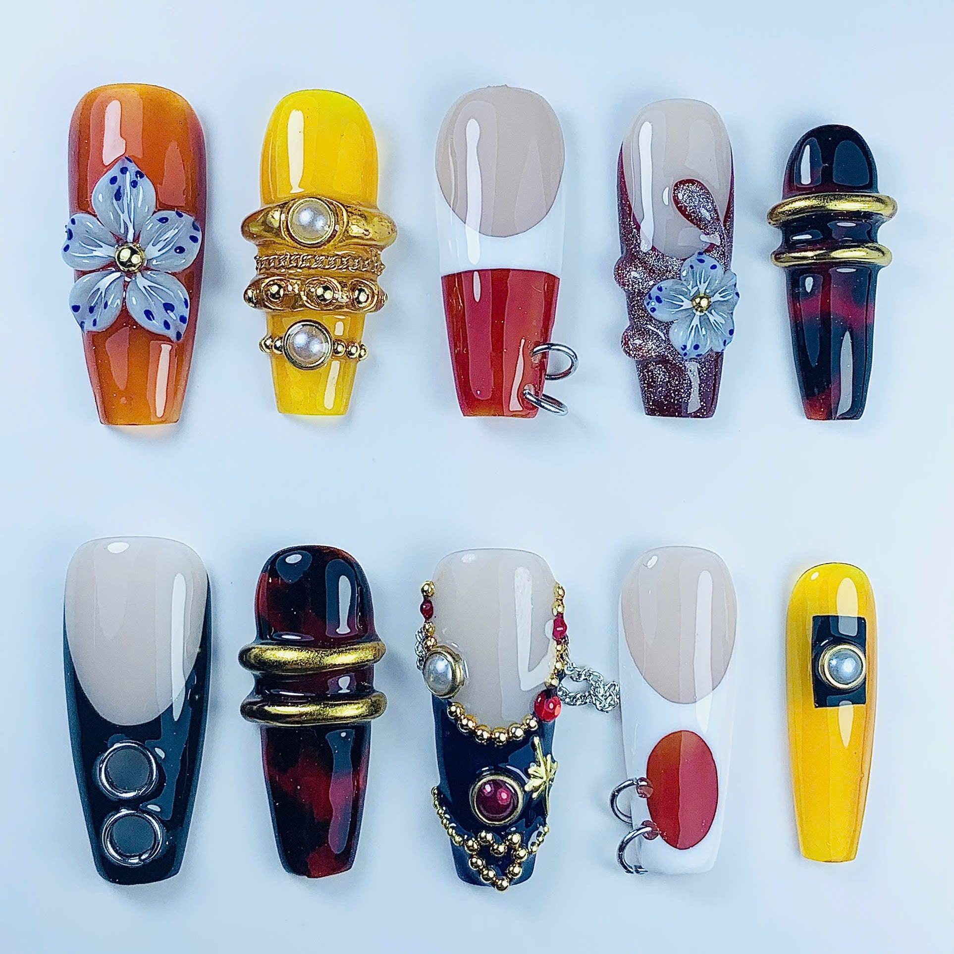 Retro Jewelry Inspired Handmade Press On Nail Set