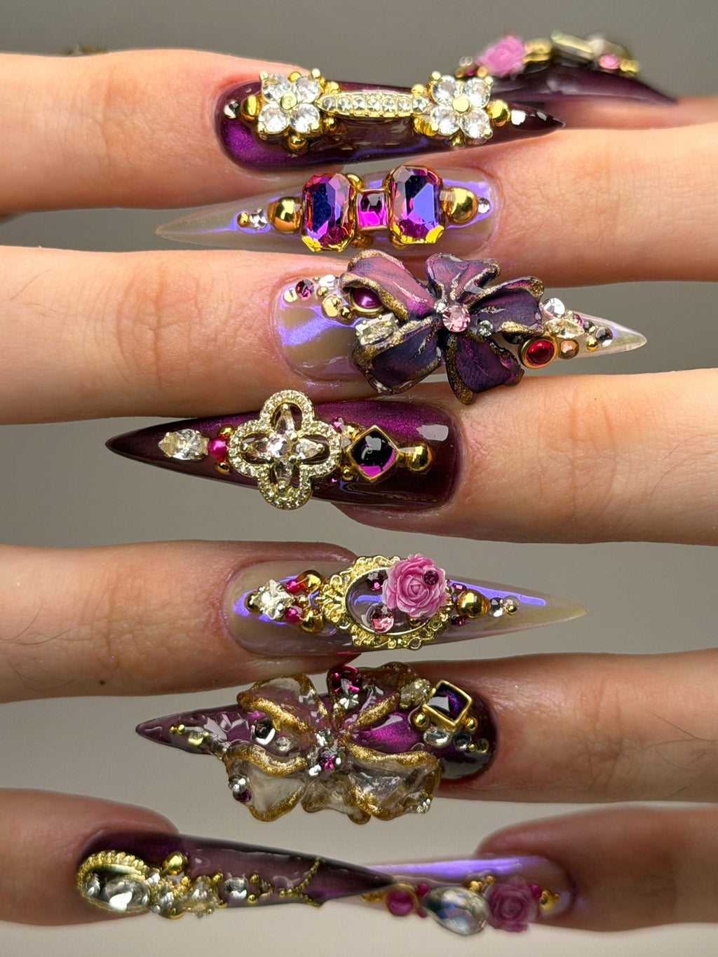 Royal Burgundy Rococo 3D Handmade Press On Nails