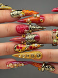 Royal Ruby Gold Baroque Sculpted Press On Nails