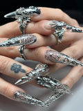 Silver Chrome 3D Gothic Baroque Stiletto Press On Nails