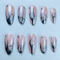 Silver Chrome Flame Press On Nail Set Handmade Metallic Minimalist Design Art