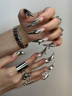 Silver Chrome Gothic Metallic Handmade Press On Nails