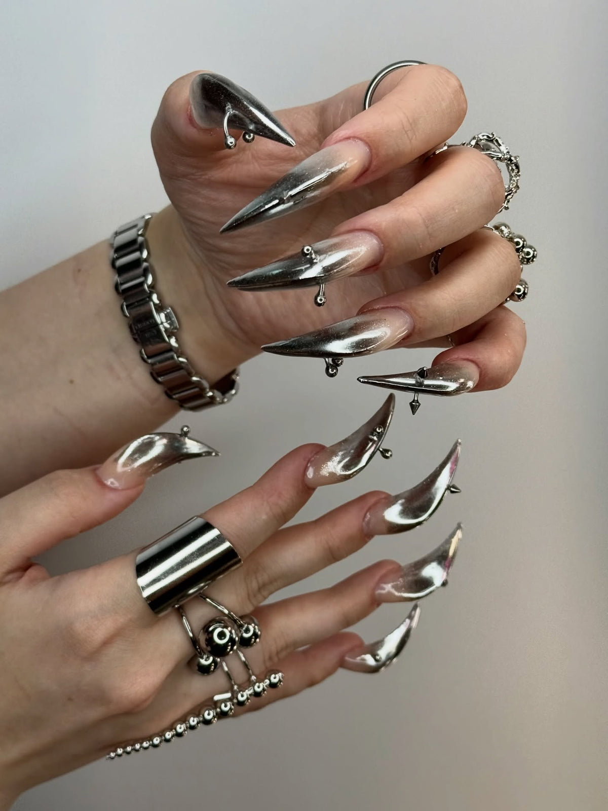Silver Chrome Gothic Metallic Handmade Press On Nails