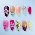 Tropical Floral Hibiscus Press On Nail Set Handmade Summer Art Design