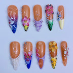 Tropical Floral Seashell Handmade Summer Press On Nail Set