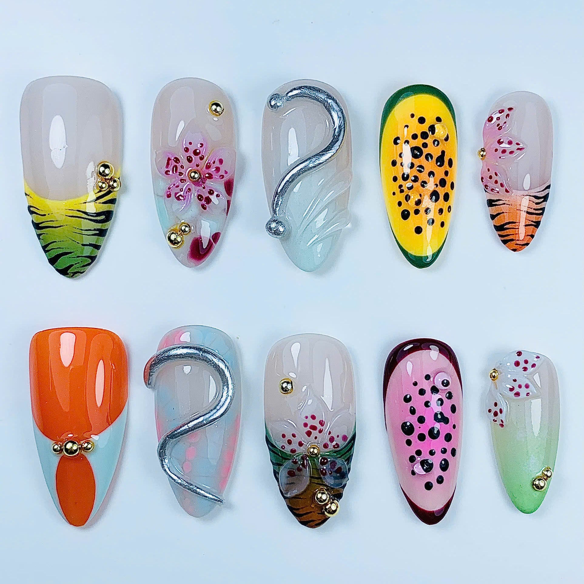 Tropical Fruit Floral Design Press On Nail Set