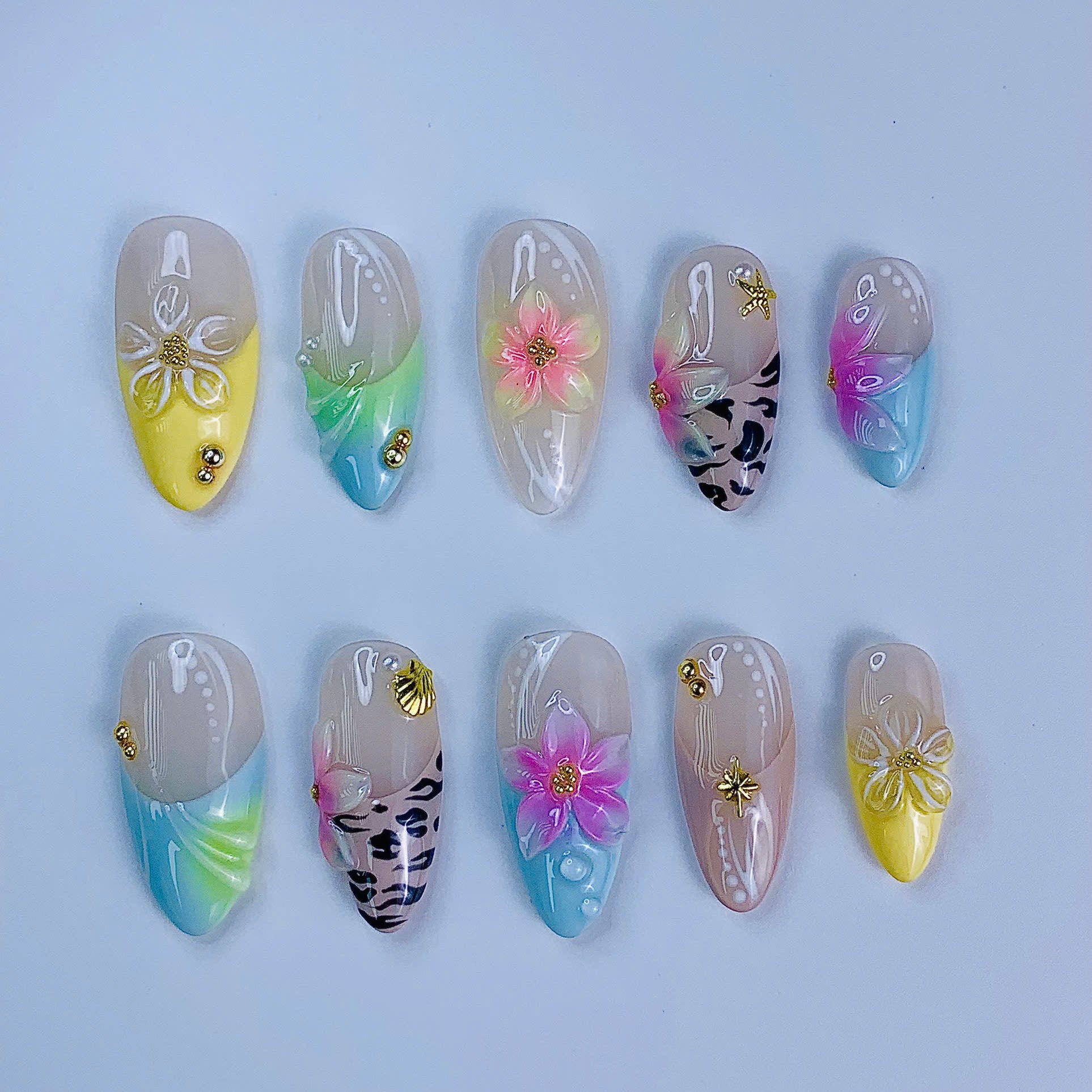 Tropical Hibiscus Beach Press On Nails Summer Floral Press On Set