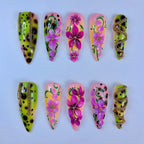 Tropical Orchid Leopard Handmade Floral Press On Nail Set