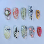 Vintage Mixed Art Press On Nails Luxury Handmade Almond Press On Set