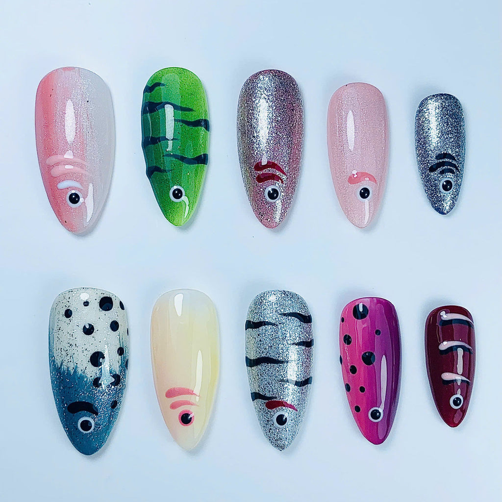 Whimsical Fish Art Handmade Press On Nail Set