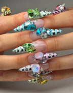 Y2K Chrome Striped Gemstone Handmade Press On Nails