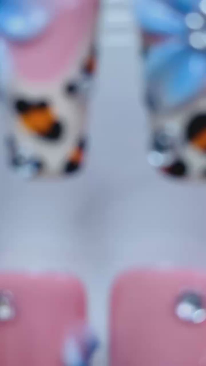 Pink Blue Floral Butterfly Cross Press On Nail Set Handmade Luxury Design