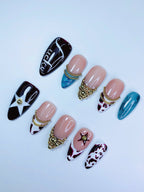 Cow Print Gold Chain Almond Press On Nails Set