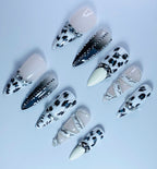 Cow Print Chrome Stiletto Press On Nails Set