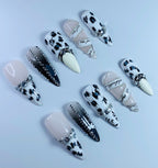 Cow Print Chrome Stiletto Press On Nails Set