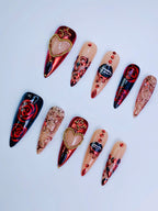Luxury Gothic Chrome Rose Heart Stiletto Press On Nail Set
