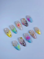 Tropical Hibiscus Beach Press On Nails Summer Floral Press On Set