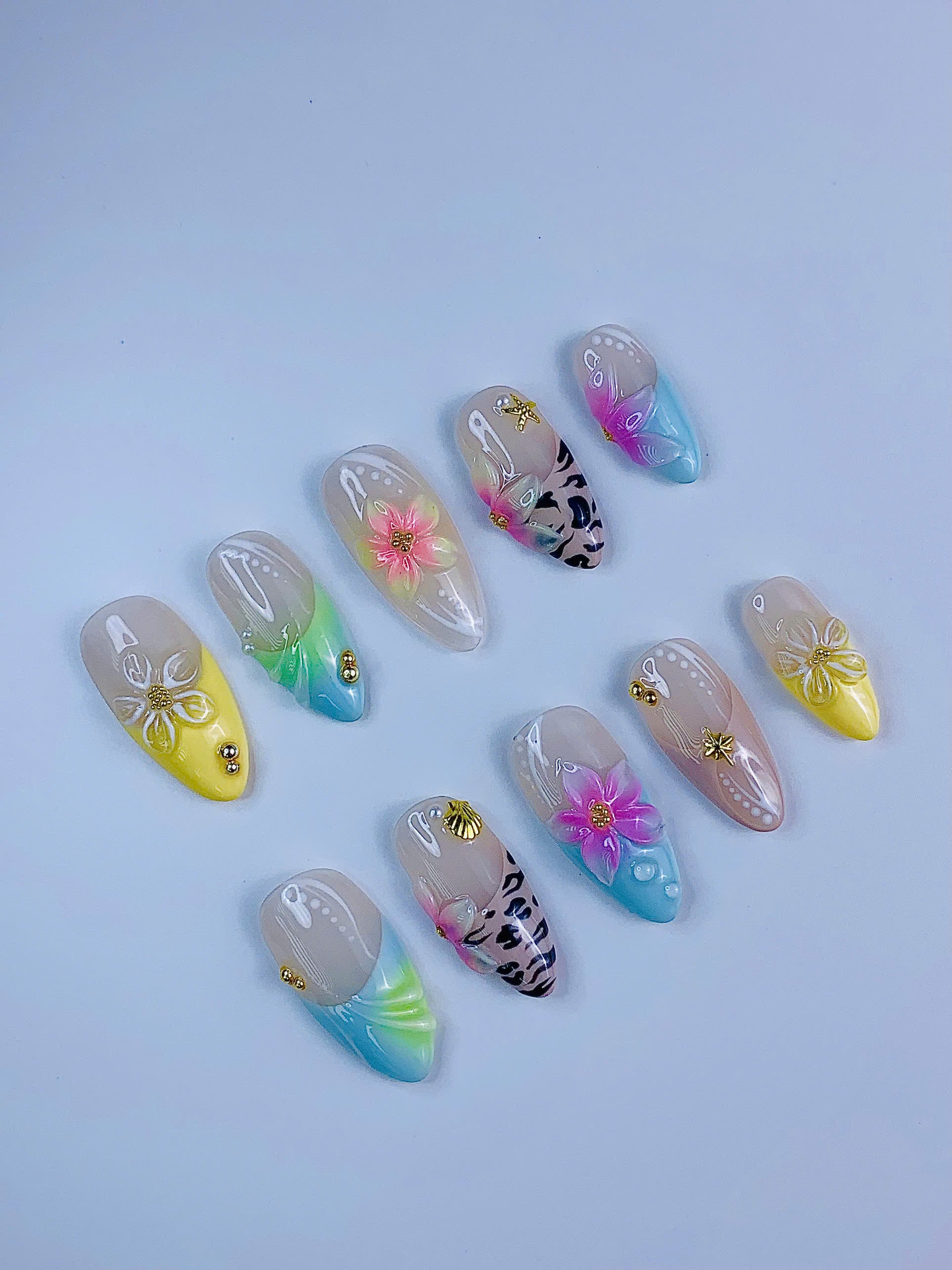 Tropical Hibiscus Beach Press On Nails Summer Floral Press On Set