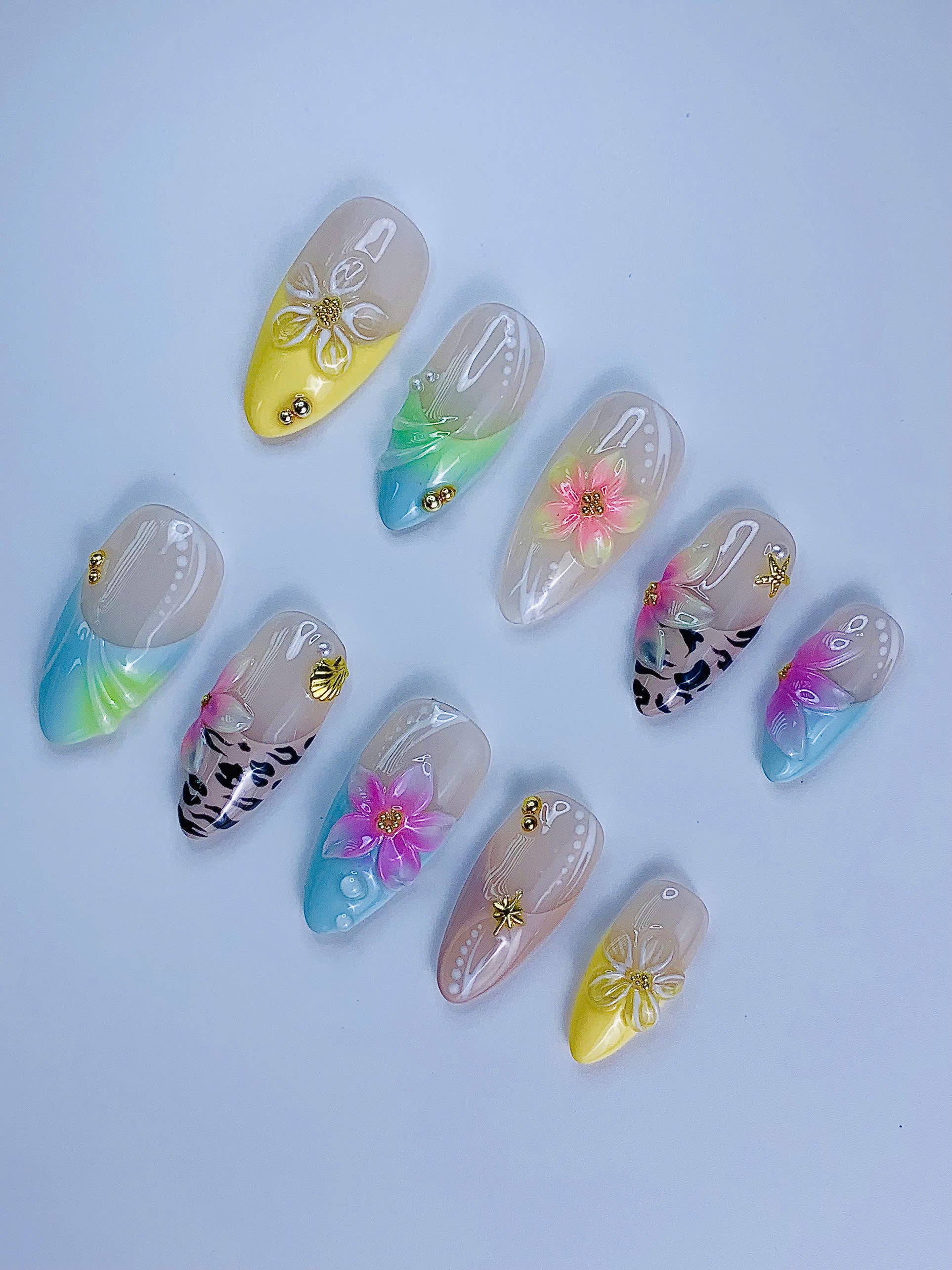Tropical Hibiscus Beach Press On Nails Summer Floral Press On Set