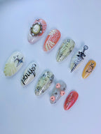 Vintage Mixed Art Press On Nails Luxury Handmade Almond Press On Set