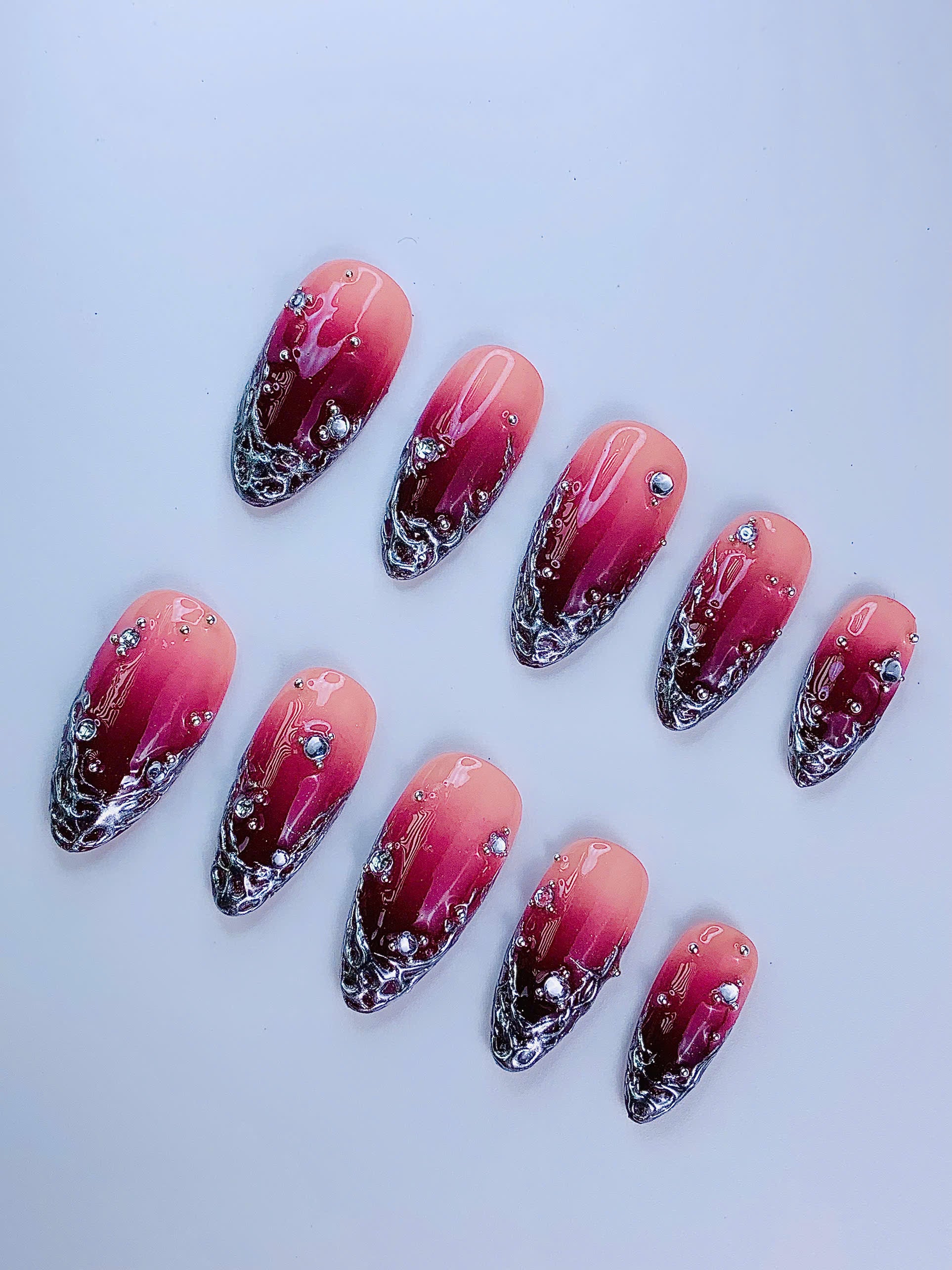 Pink Ombre Chrome Luxury Gradient Handmade Press On Nail Set
