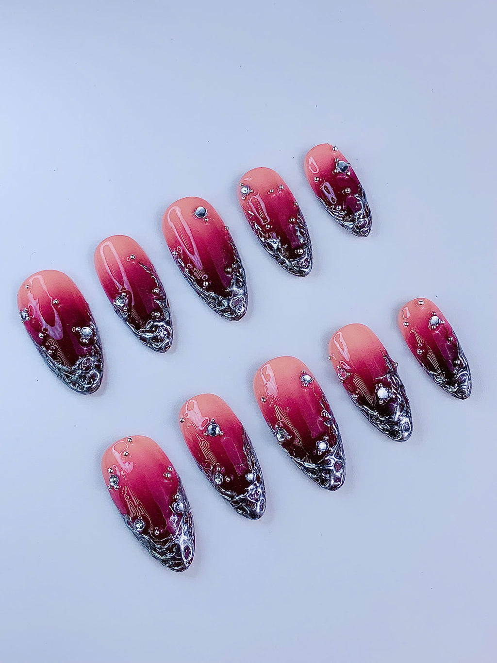 Pink Ombre Chrome Luxury Gradient Handmade Press On Nail Set